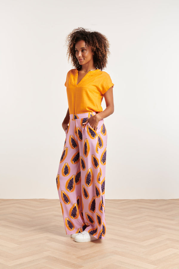 Smashed Lemon 24326 Lilae Papaya Print Flowy Broek | Lilac-Multicolour