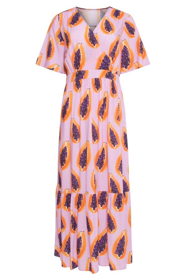 Smashed Lemon 24327 Lilae Papaya Print Maxi Jurk | Lilac-Multicolour
