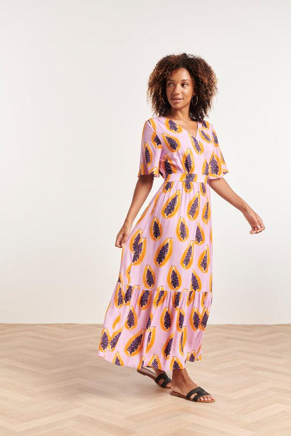 Smashed Lemon 24327 Lilae Papaya Print Maxi Jurk | Lilac-Multicolour