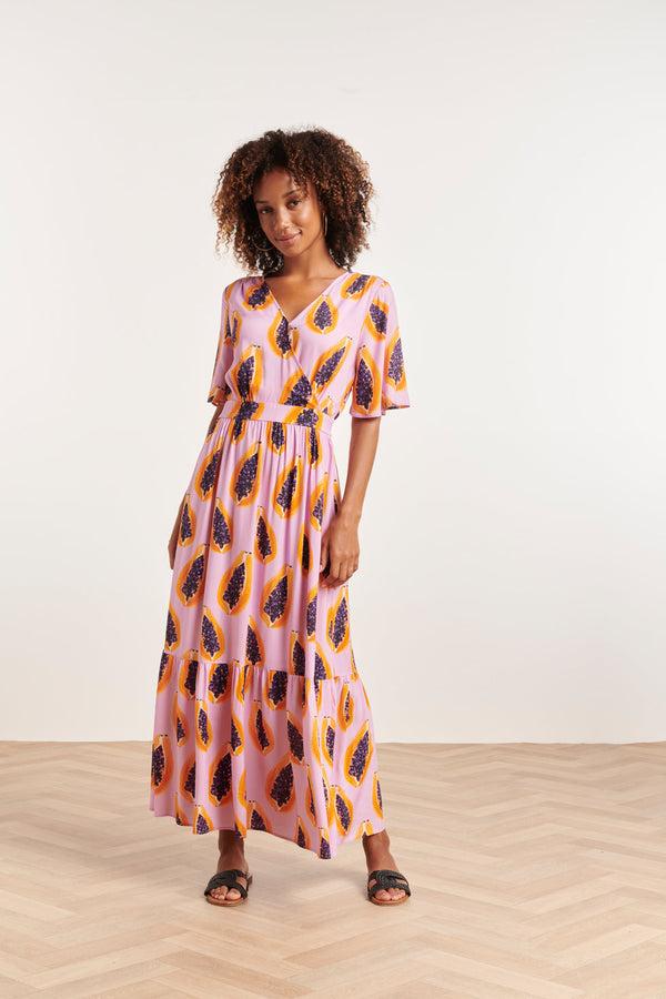 Smashed Lemon 24327 Lilae Papaya Print Maxi Jurk | Lilac-Multicolour