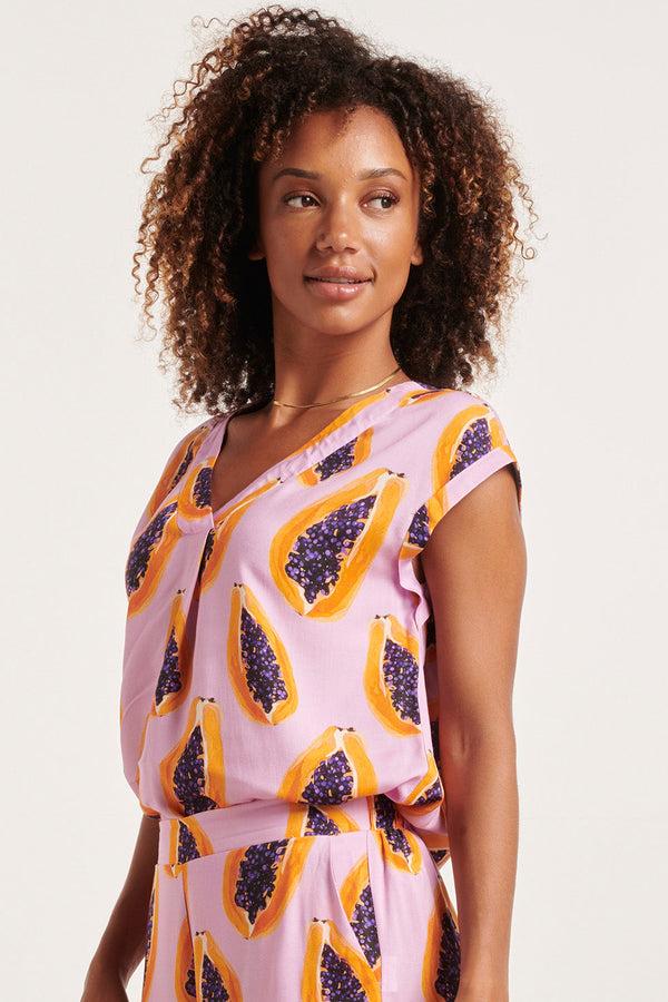 Smashed Lemon 24328 Lilae Papaya Print Top | Lilac-Multicolour