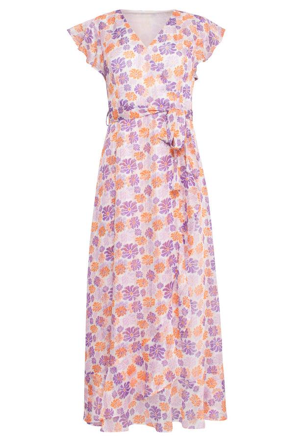 Smashed Lemon 24329 Maxi Wrap Jurk Met Bloemenprint | White-Multicolour