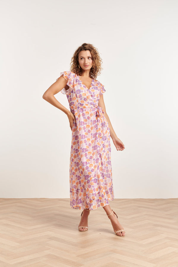 smashed lemon 24329 Maxi Wrap Jurk Met Bloemenprint | White-Multicolour