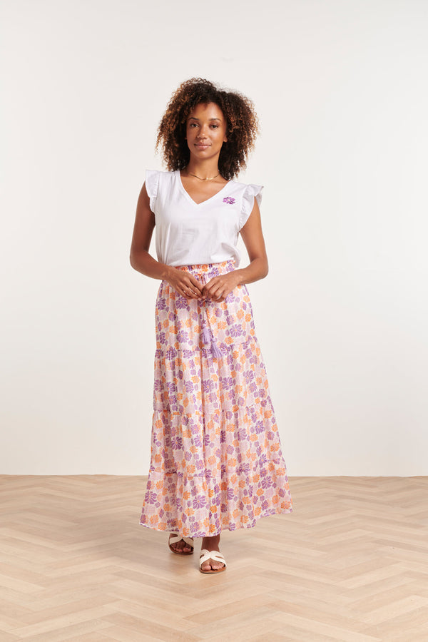 smashed lemon 24330 Maxi Rok Met Bloemenprint | White-Multicolour