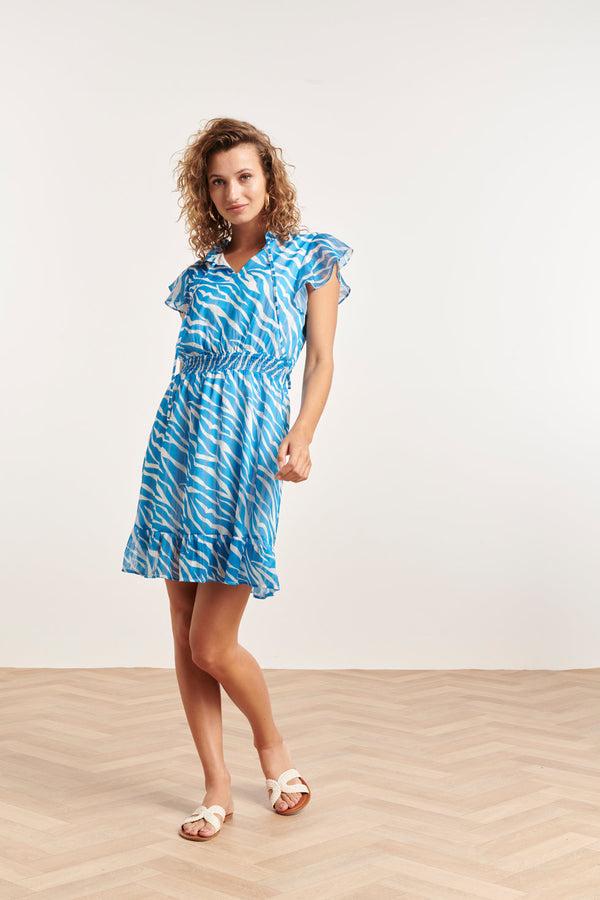 Smashed Lemon 24333 Kort Zomers Jurkje Met Helder Animal Print | White-Mid Blue