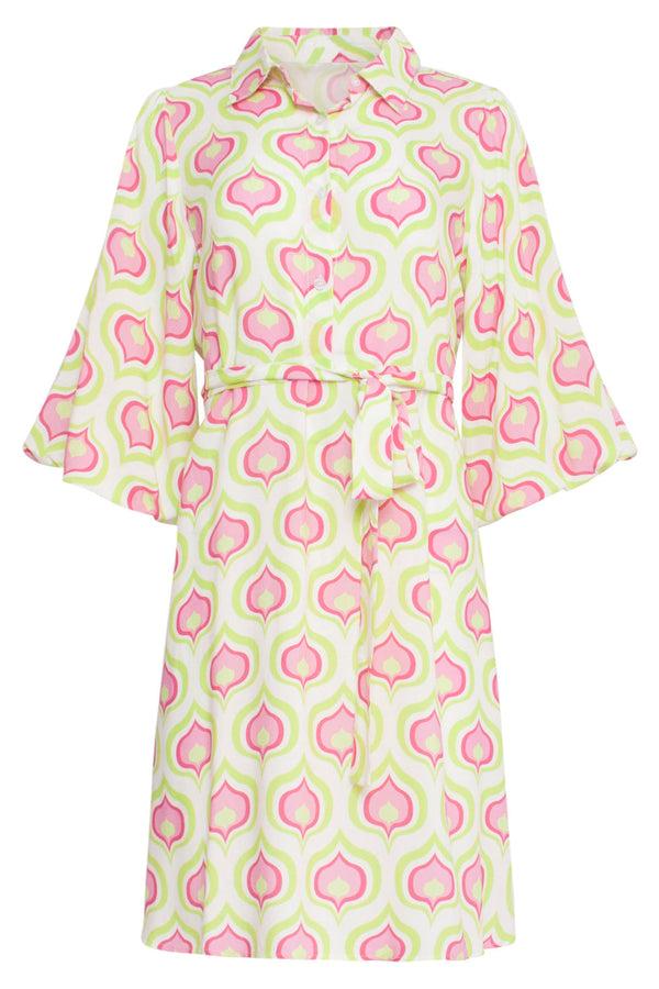 Smashed Lemon 24335 Retro Bedrukt Kort Jurkje | White-Multicolour