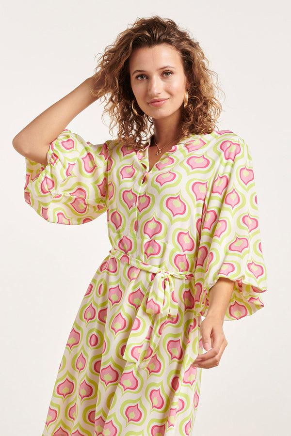 Smashed Lemon 24335 Retro Bedrukt Kort Jurkje | White-Multicolour