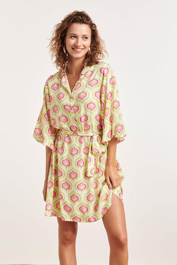 smashed lemon 24335 Retro Bedrukt Kort Jurkje | White-Multicolour