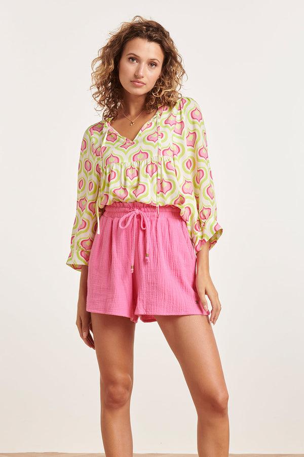 Smashed Lemon 24336 Retro Bedrukte Top | White-Multicolour