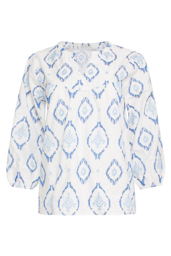 Smashed Lemon 24340 Katoenen Geborduurde Fashion Top | White-Blue