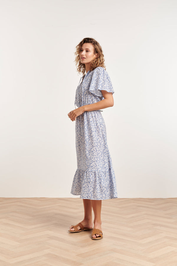 Smashed Lemon 24344 Ditsy Bloemen Midi Jurk | Blue-White