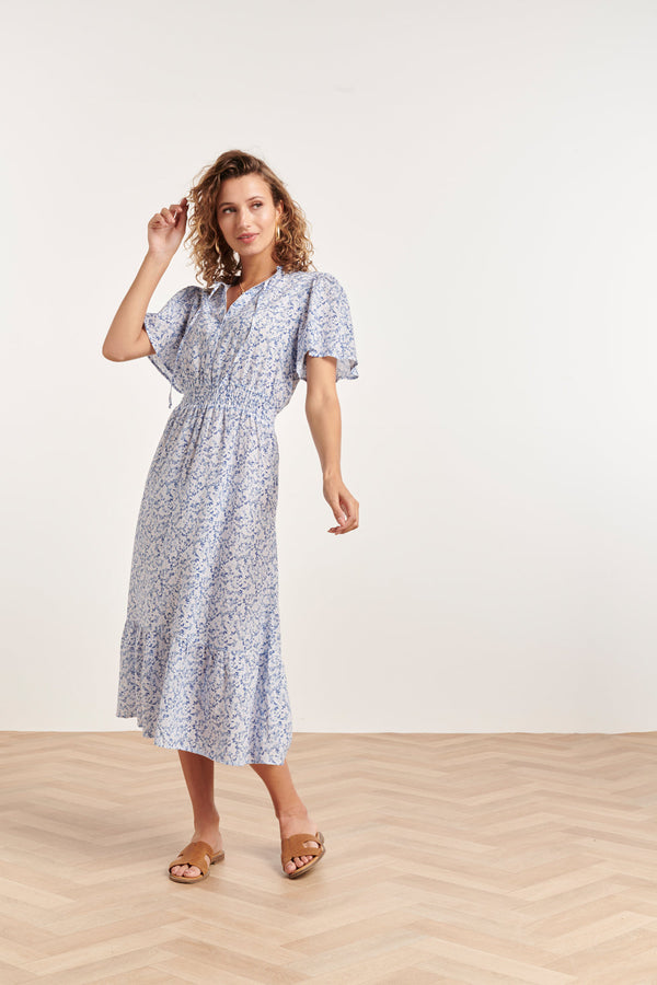 smashed lemon 24344 Ditsy Bloemen Midi Jurk | Blue-White