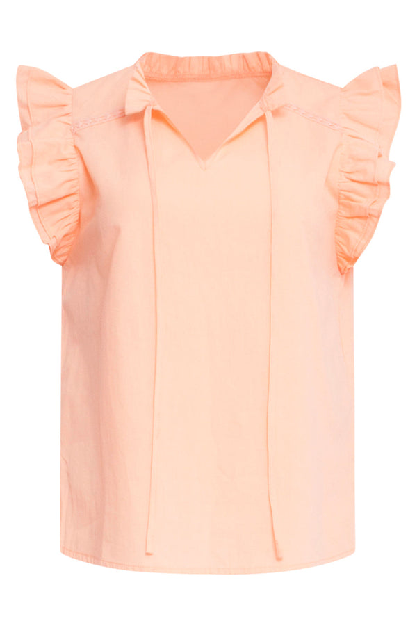 Smashed Lemon 24352 Zachte Perzike Top Met Dubbele Ruchesmouwen | Orange