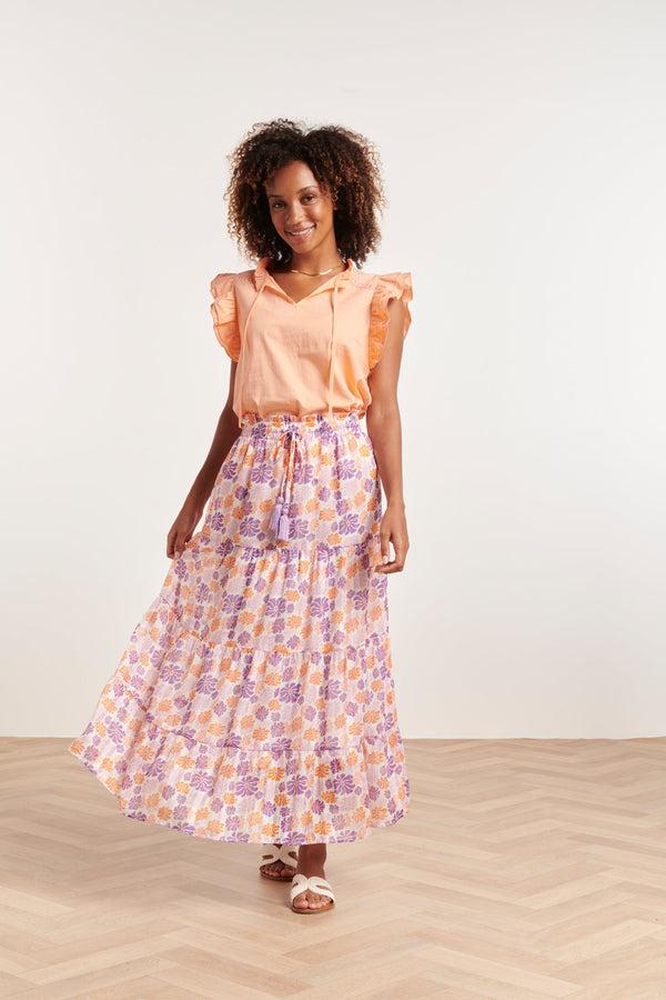 Smashed Lemon 24352 Zachte Perzike Top Met Dubbele Ruchesmouwen | Orange