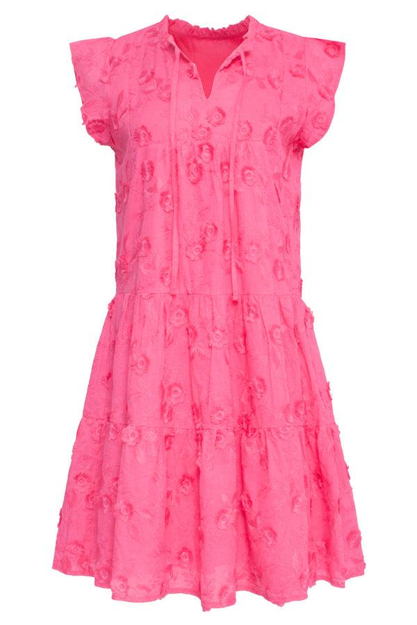 Smashed Lemon 24353 Fuchsia Jurk Met 3D Bloemenstructuur | Pink