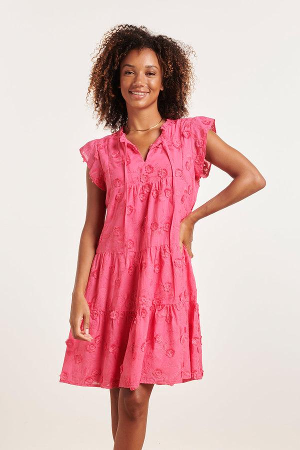 smashed lemon 24353 Fuchsia Jurk Met 3D Bloemenstructuur | Pink