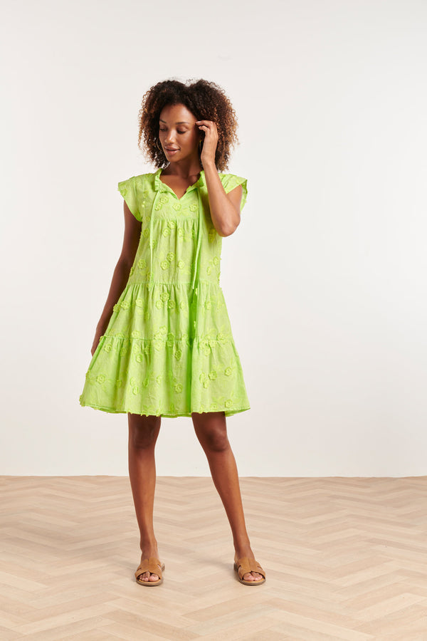 Smashed Lemon 24353 Lime Jurk Met 3D Bloemenstructuur | Lime