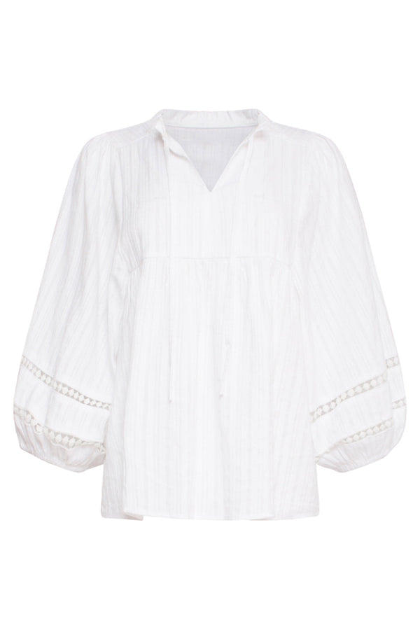 Smashed Lemon 24356 Dames Te Top Met Driekwart Puffy Mouwengehaakte Tapes | White