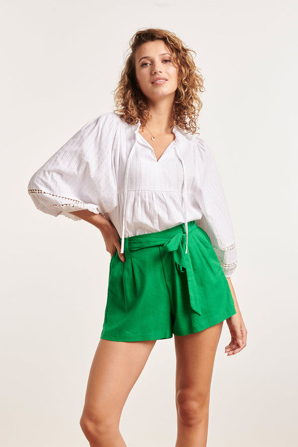 Smashed Lemon 24356 Dames Te Top Met Driekwart Puffy Mouwengehaakte Tapes | White