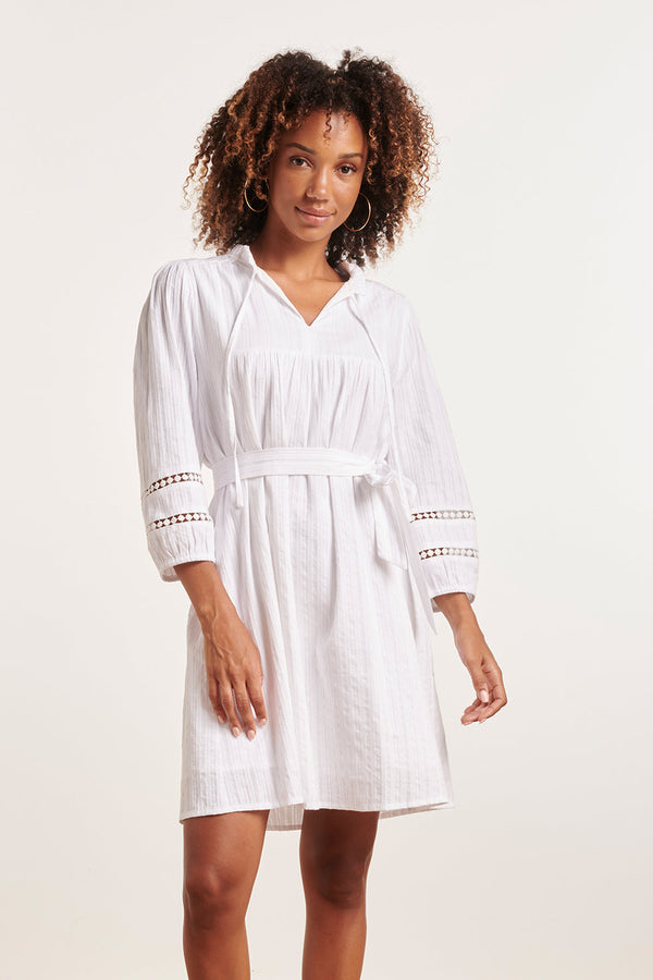 smashed lemon 24357 Dames Te Korte Jurk Met Driekwart Mouwengehaakte Tapes | White