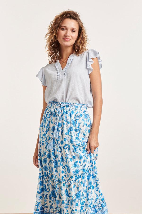 Smashed Lemon 24359 Dames Korte Ruffle Mouw Baby Top | Light Blue