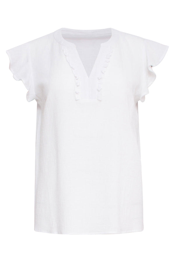 Smashed Lemon 24359 Dames Korte Ruffle Mouw Te Top | White