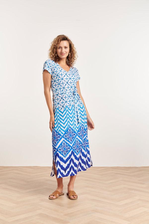 smashed lemon 24360 Dames Maxi Te Jurk Met Ornamentaal Print | Off White-Blue