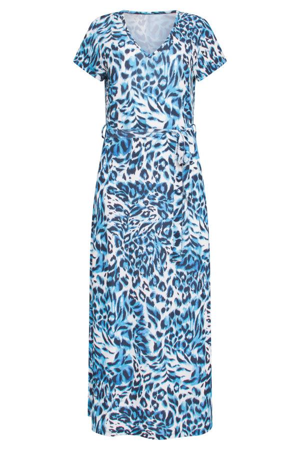 Smashed Lemon 24363 Dames Maxi Te Jurk Met Dieren Print | White-Light Blue