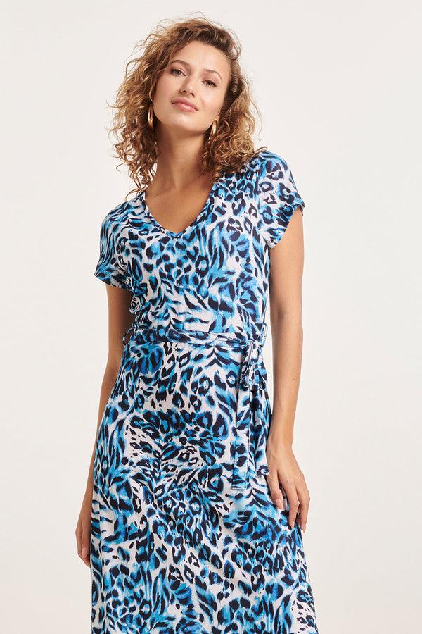 Smashed Lemon 24363 Dames Maxi Te Jurk Met Dieren Print | White-Light Blue