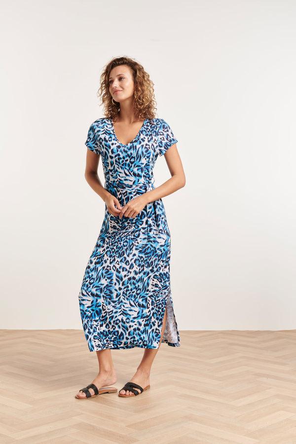 Smashed Lemon 24363 Dames Maxi Te Jurk Met Dieren Print | White-Light Blue