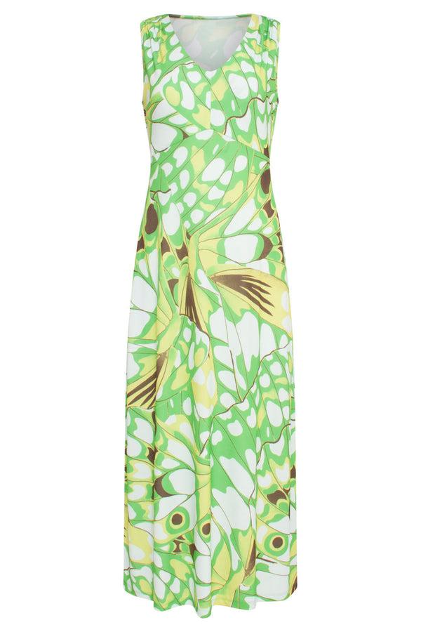 Smashed Lemon 24368 Dames Maxi Jurk Met Allover Vlinder Print | Green-Multicolour