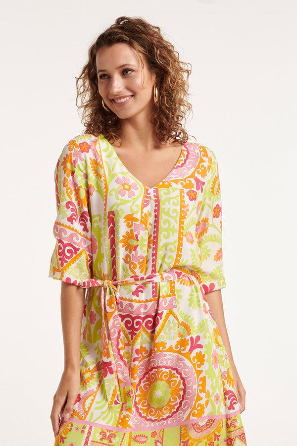 Smashed Lemon 24374 Dames Korte Jurk Met Ornament Print | Muticolour