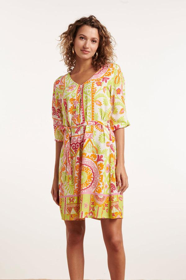 smashed lemon 24374 Dames Korte Jurk Met Ornament Print | Muticolour