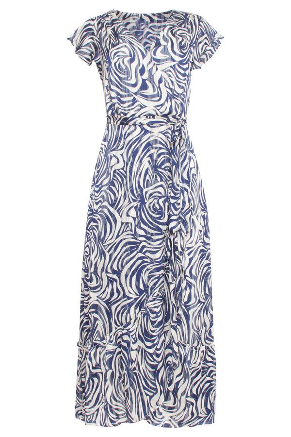 Smashed Lemon 24400 Chiffon Zomerjurk Met Dierenprint | White-Navy