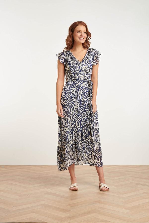 Smashed Lemon 24400 Chiffon Zomerjurk Met Dierenprint | White-Navy