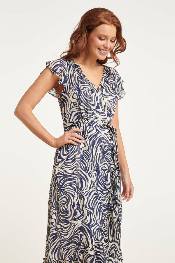 Smashed Lemon 24400 Chiffon Zomerjurk Met Dierenprint | White-Navy