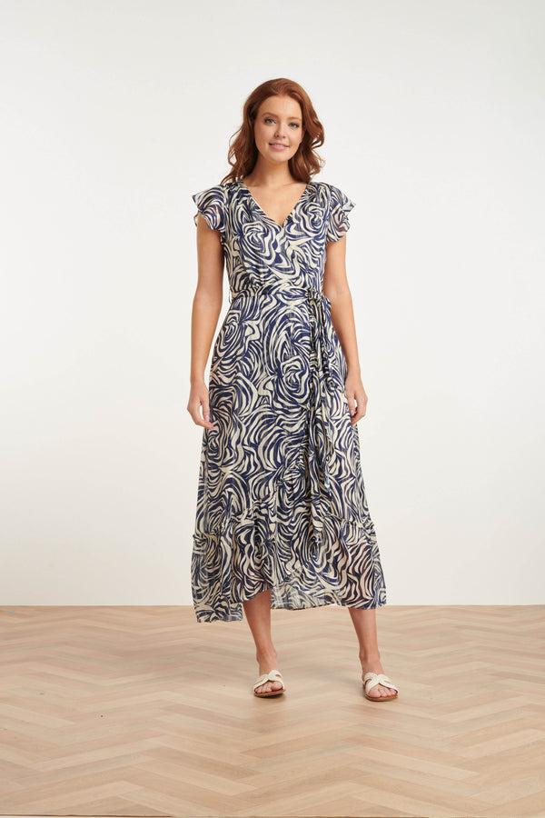 smashed lemon 24400 Chiffon Zomerjurk Met Dierenprint | White-Navy