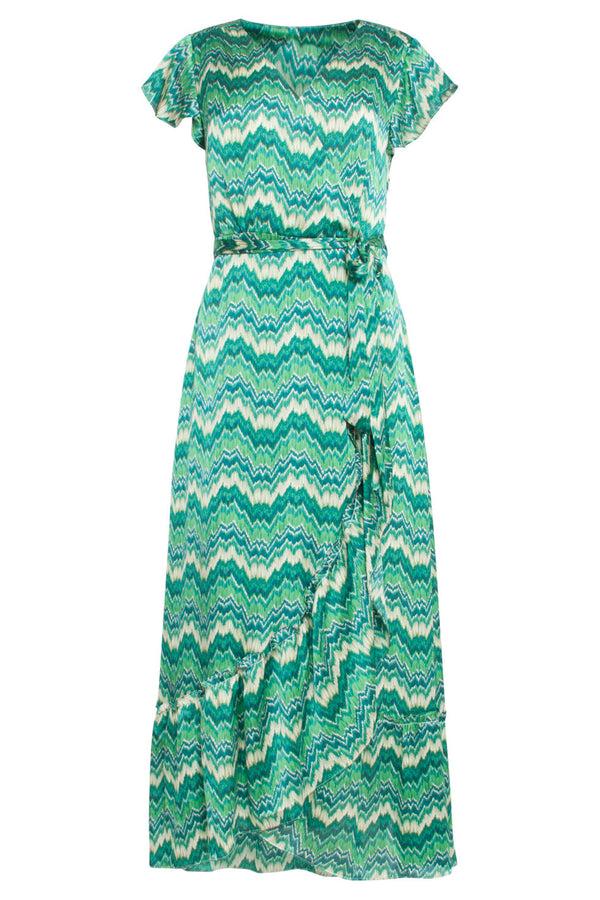 Smashed Lemon 24402 Satijnen Zomerjurk Met Abstracte Print | White-Green