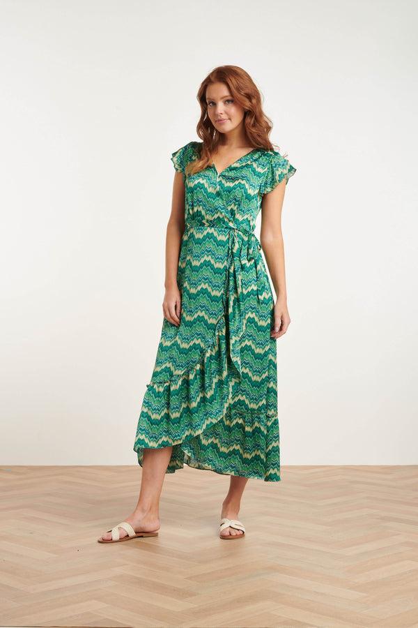 Smashed Lemon 24402 Satijnen Zomerjurk Met Abstracte Print | White-Green