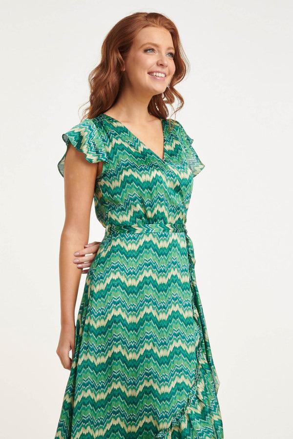 Smashed Lemon 24402 Satijnen Zomerjurk Met Abstracte Print | White-Green