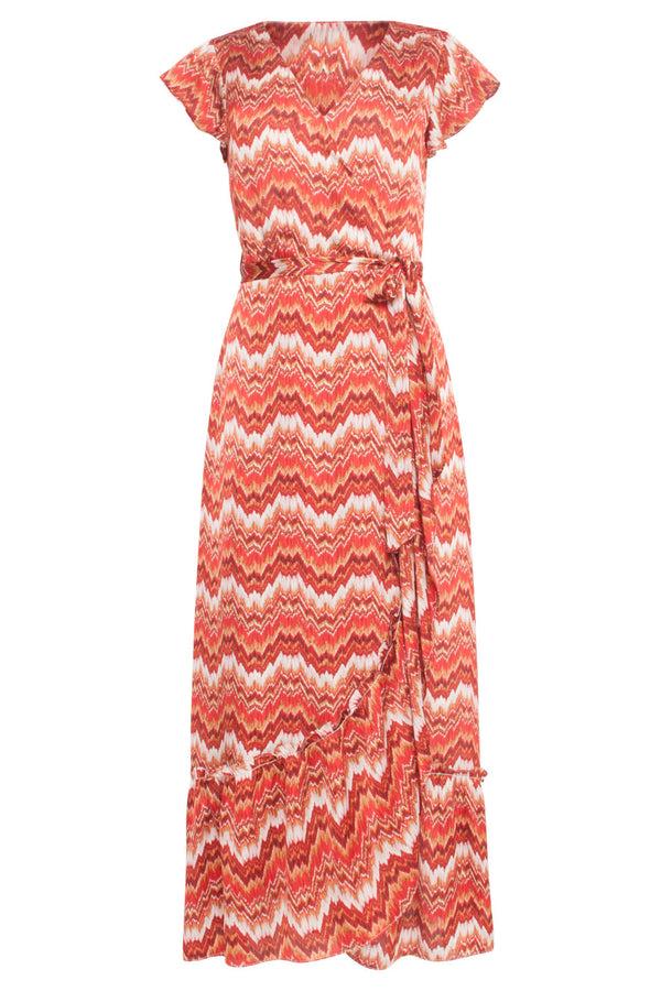 Smashed Lemon 24403 Satijnen Zomerjurk Met Abstracte Print | White-Red