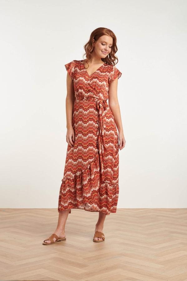 Smashed Lemon 24403 Satijnen Zomerjurk Met Abstracte Print | White-Red