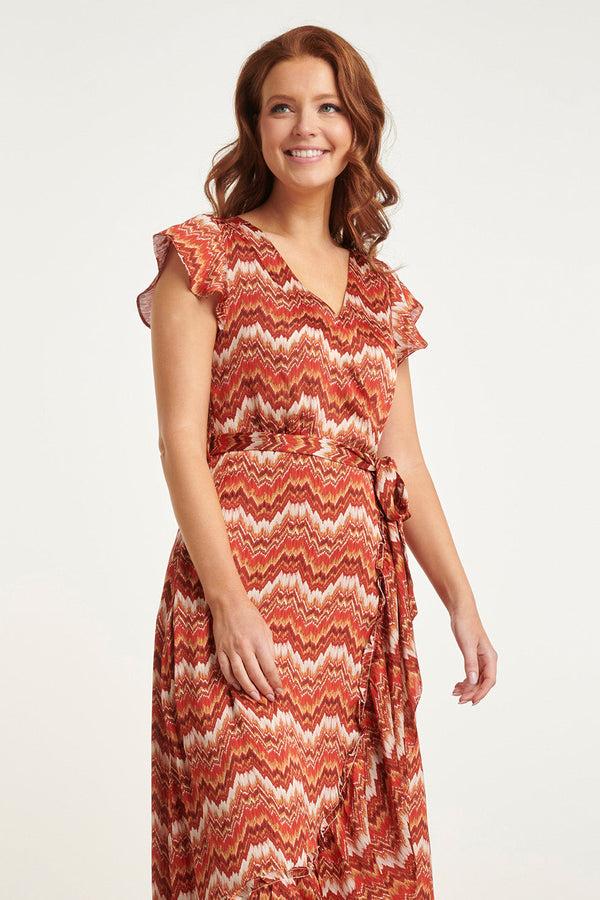 Smashed Lemon 24403 Satijnen Zomerjurk Met Abstracte Print | White-Red