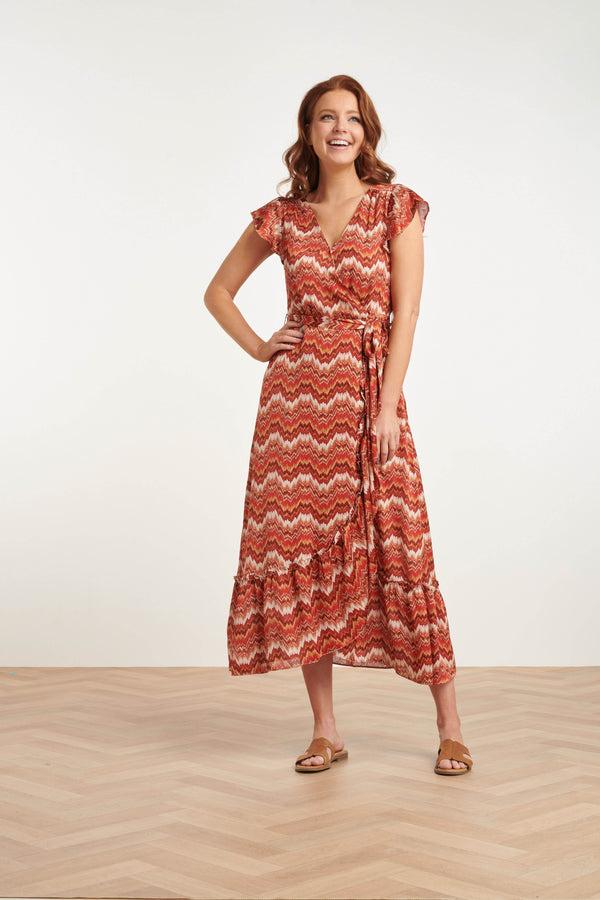 smashed lemon 24403 Satijnen Zomerjurk Met Abstracte Print | White-Red