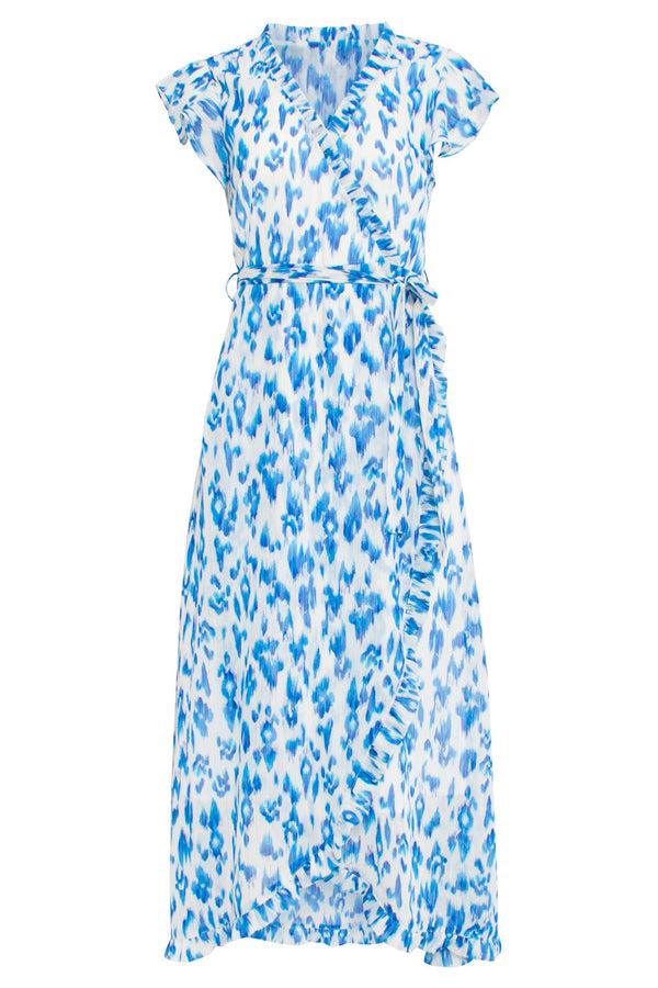 Smashed Lemon 24404 Licht Chiffon Zomerjurk Met Aztec Print | White-Blue