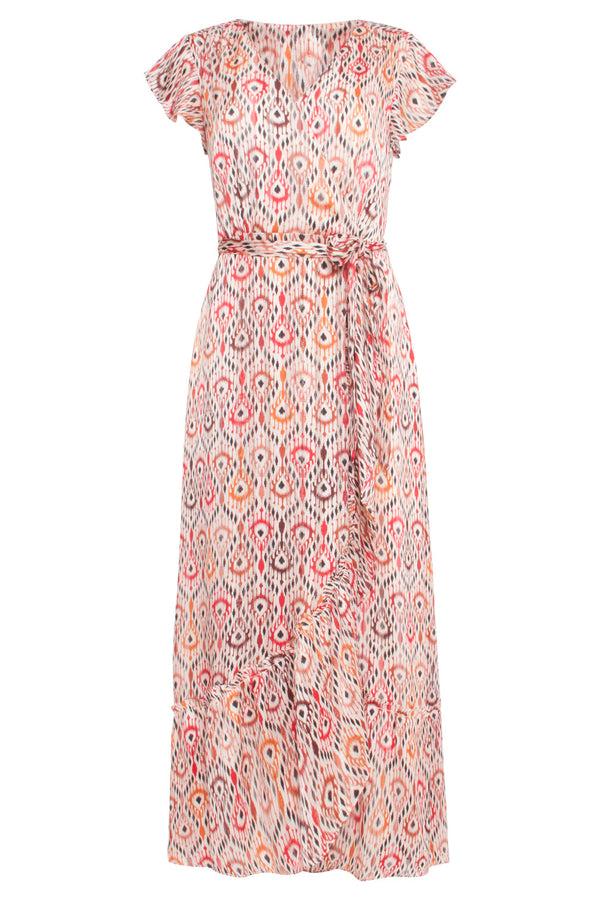 Smashed Lemon 24412 Aardetinten Satijnen Wrap Jurk Met Azteekse Print | Muticolour