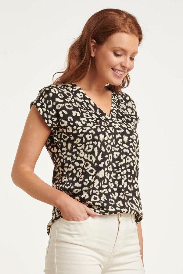 Smashed Lemon 24414 - Animal Print Zomer Top | Black-White