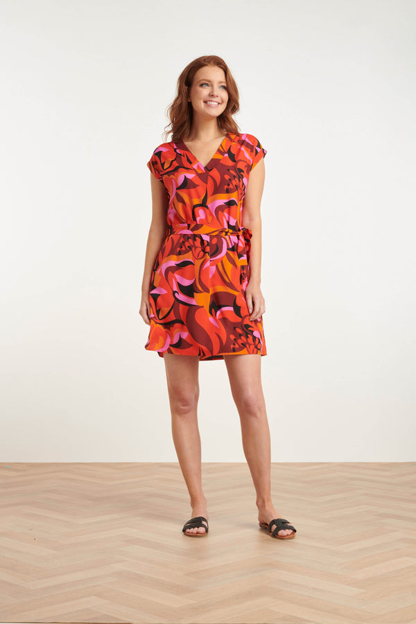 Smashed Lemon 24415 Kort Zomerjurkje Met Abstracte Print | Muticolour