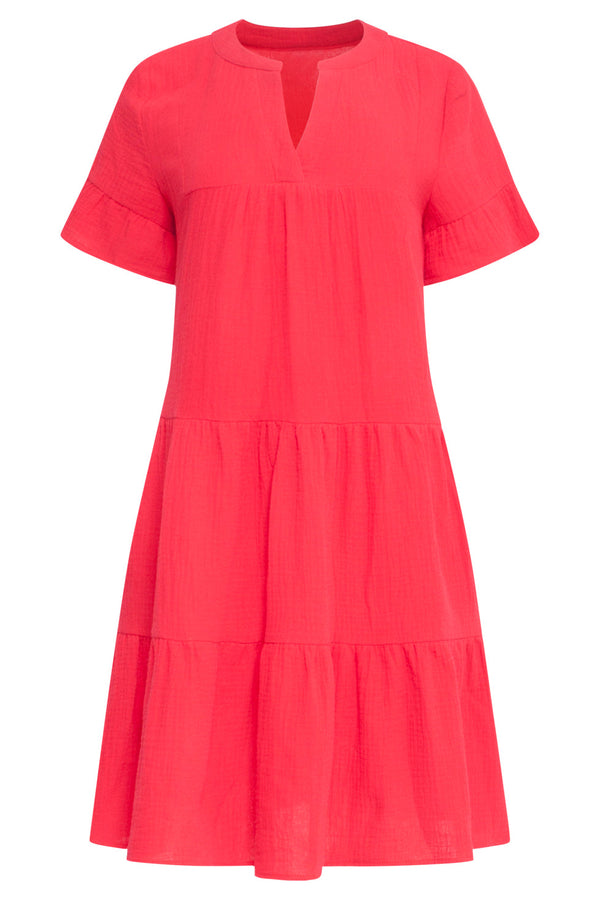 Smashed Lemon 24418 Fel Kort Zomerjurkje Met Ruches | Red