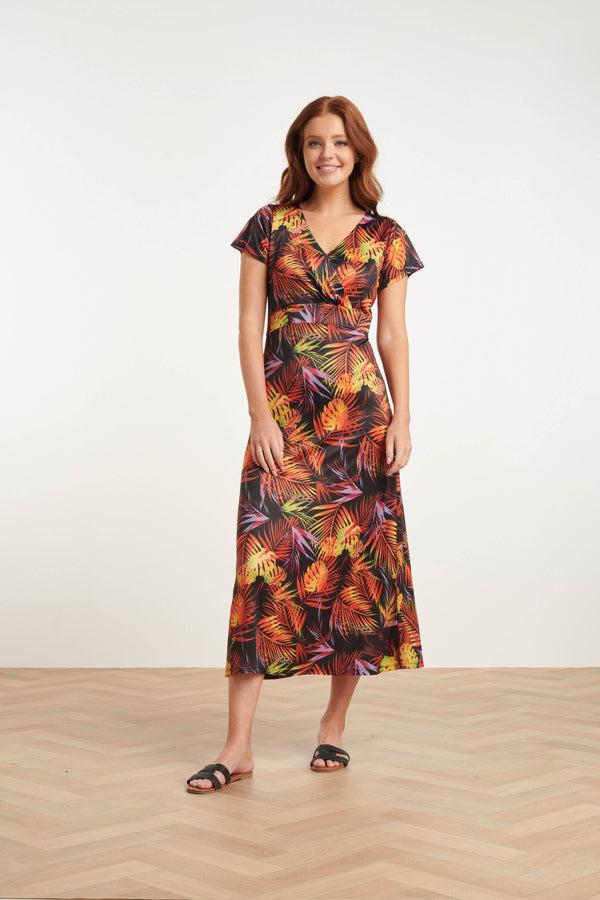 smashed lemon 24424 Stretch Zomerjurk Met Bladprint - Trendycomfortabel | Muticolour